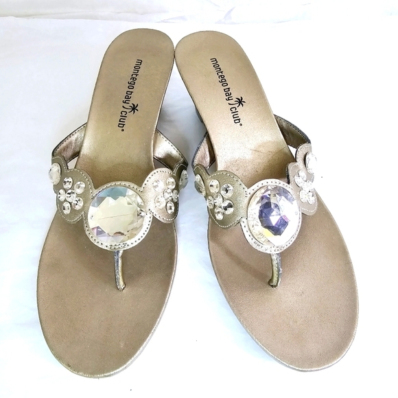 Montego Bay Club Ladies Diva comfy Bling Gems Wedge 2" heel Mule Sandals Size 8 - Picture 7 of 7